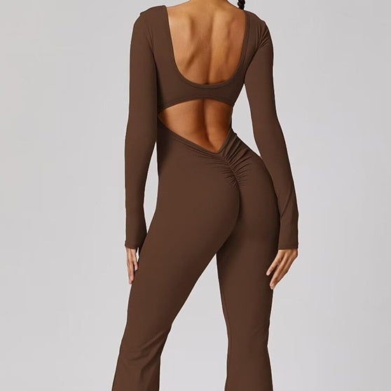 New Solid Color Slim Fit Hip Raise Jumpsuit Long Sleeve