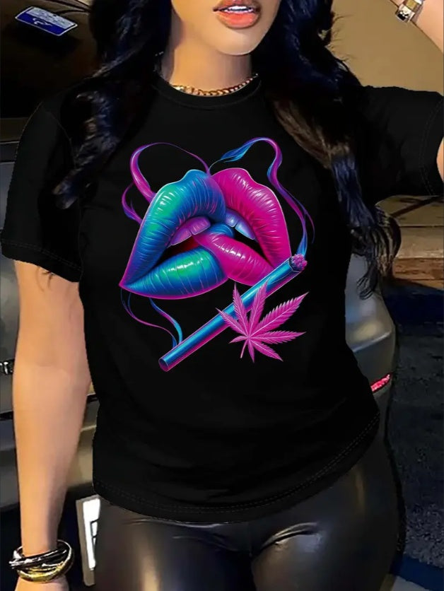 | Lips Print Graphic T-Shirt | Kiss Print Crew Neck Tee | Bold Lips Design T-Shirt | Women's Fun Graphic Tee | Vibrant Lipstick Print Shirt | Casual Kiss Print T-Shirt | Short Sleeve Crew Neck Tee | Flirty Lips T-Shirt for Women | Graphic Lip Print Tee | Stylish Women's Casual Shirt | Soft Cotton Lips Tee | Trendy Kiss Print T-Shirt |