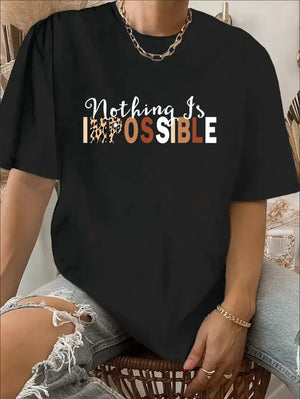 | Nothing Is Impossible T-Shirt | Motivational Graphic Tee | Inspirational Crew Neck T-Shirt | Positive Message Print Shirt | "Nothing Is Impossible" Tee | Casual Motivational T-Shirt | Graphic Crew Neck Shirt | Positive Quote T-Shirt | Soft Cotton Inspirational Tee | Empowerment Print T-shirt | Relaxed Fit Motivational Shirt | Classic Crew Neck Graphic Tee | Everyday Motivational T-Shirt |