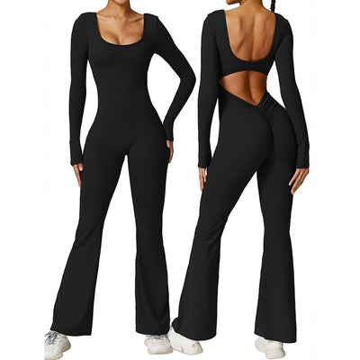 New Solid Color Slim Fit Hip Raise Jumpsuit Long Sleeve