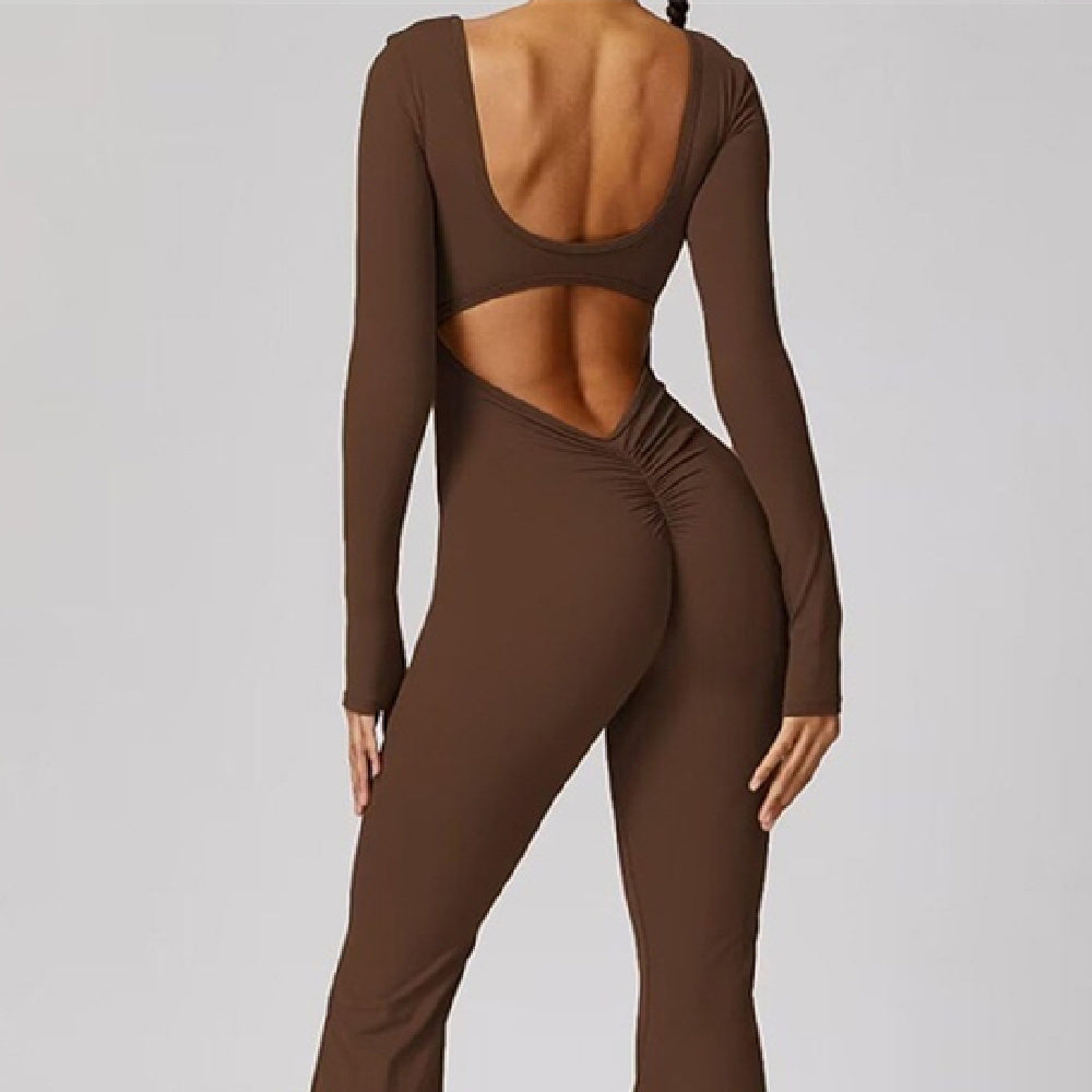 New Solid Color Slim Fit Hip Raise Jumpsuit Long Sleeve