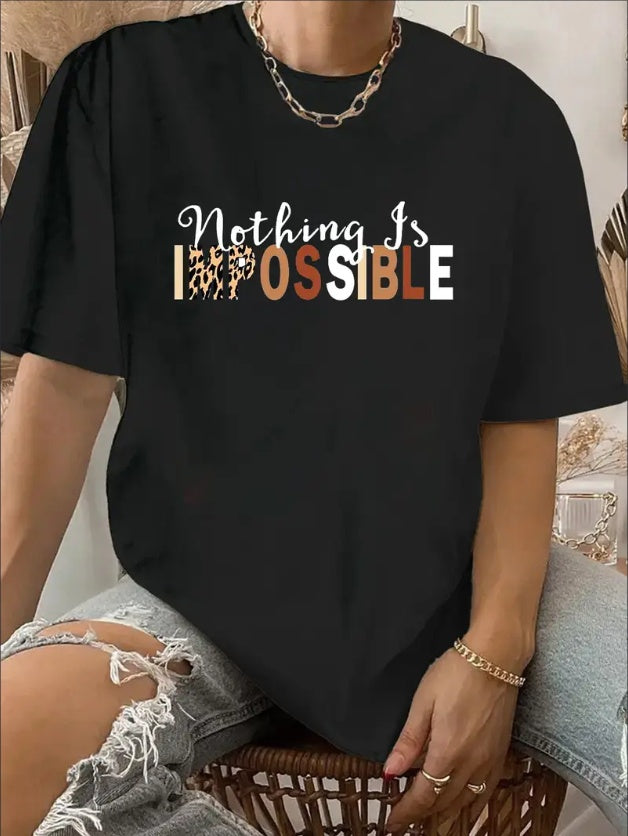 Nothing Is Impossible Print Crew Neck T-Shirt